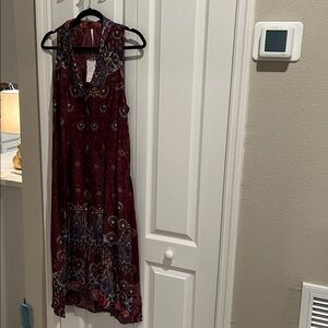Sleeveless Red Paisley Maxi Dress - Unbranded